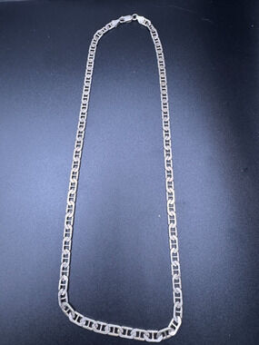 Vtg Italy 925 Sterling Silver Flat Mariner Chain Link Necklace 22" Long 5.7mm